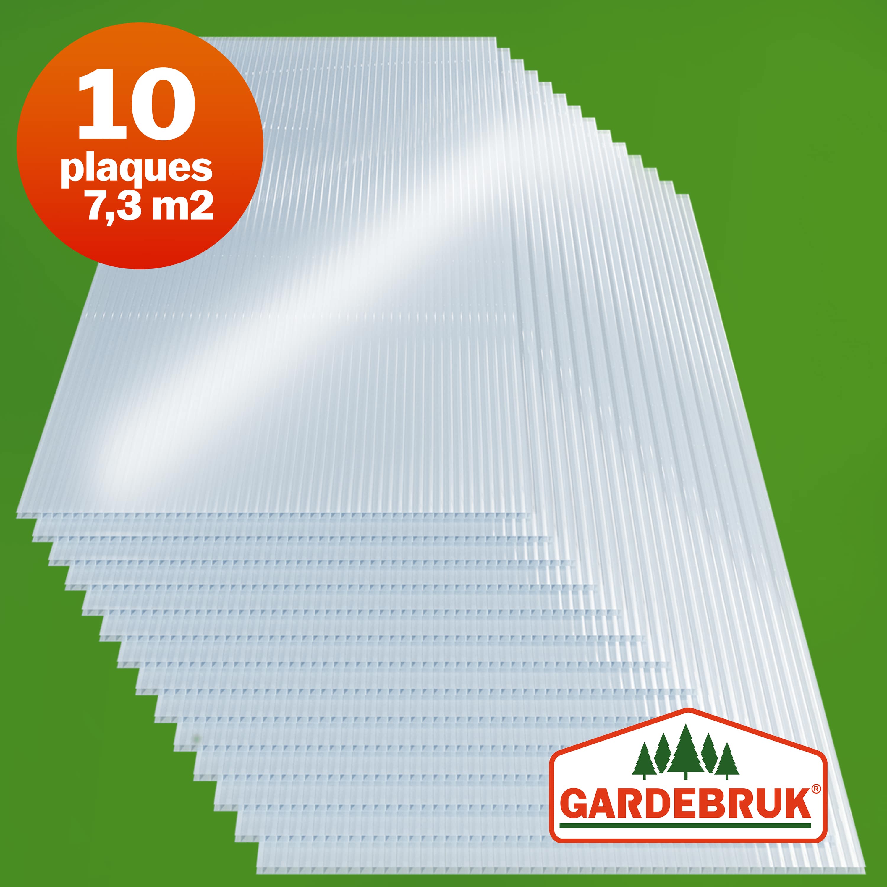 GARDEBRUK® 10x Plaques de polycarbonate creux 6mm 121x60,5cm découpe 7,3m² résistant aux UV plaques à double paroi serre de jardin plaque alvéolaire - 8