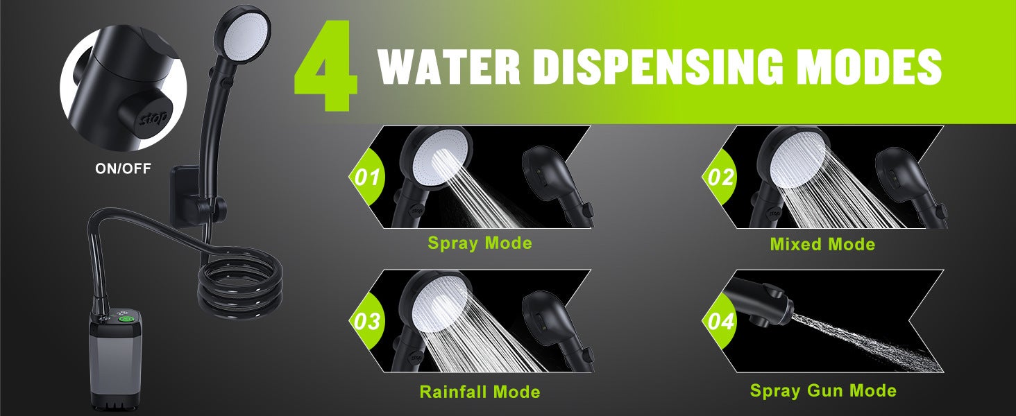 Douche d'extérieur, ensemble de douche avec écran LED, 4 modes de douche, douchette, rechargeable 6000 mAh, idéale pour le camping et la plage, noire - 4