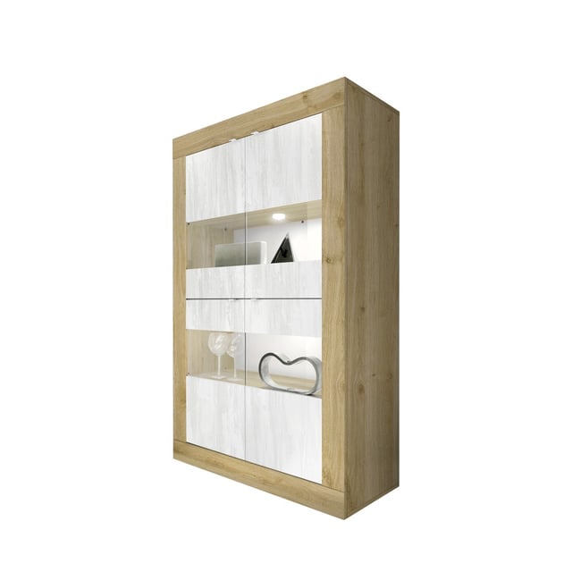 Vetrina design 4 porte collezione ACCESS. Colori bianco e rovere chiaro.