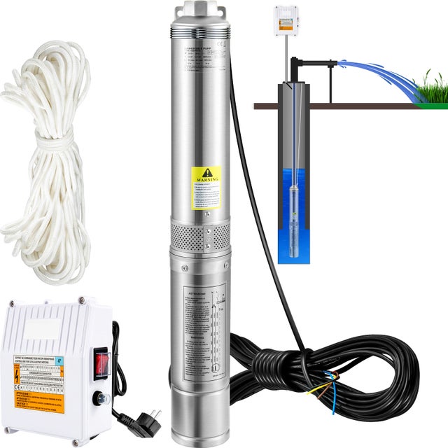 Pompe de puits submersible SucceBuy 1100 W 11400l/h HMT 57 m, Pompe Inox Immergée avec Coffret Externe pour Puits, Jardin et Irrigation