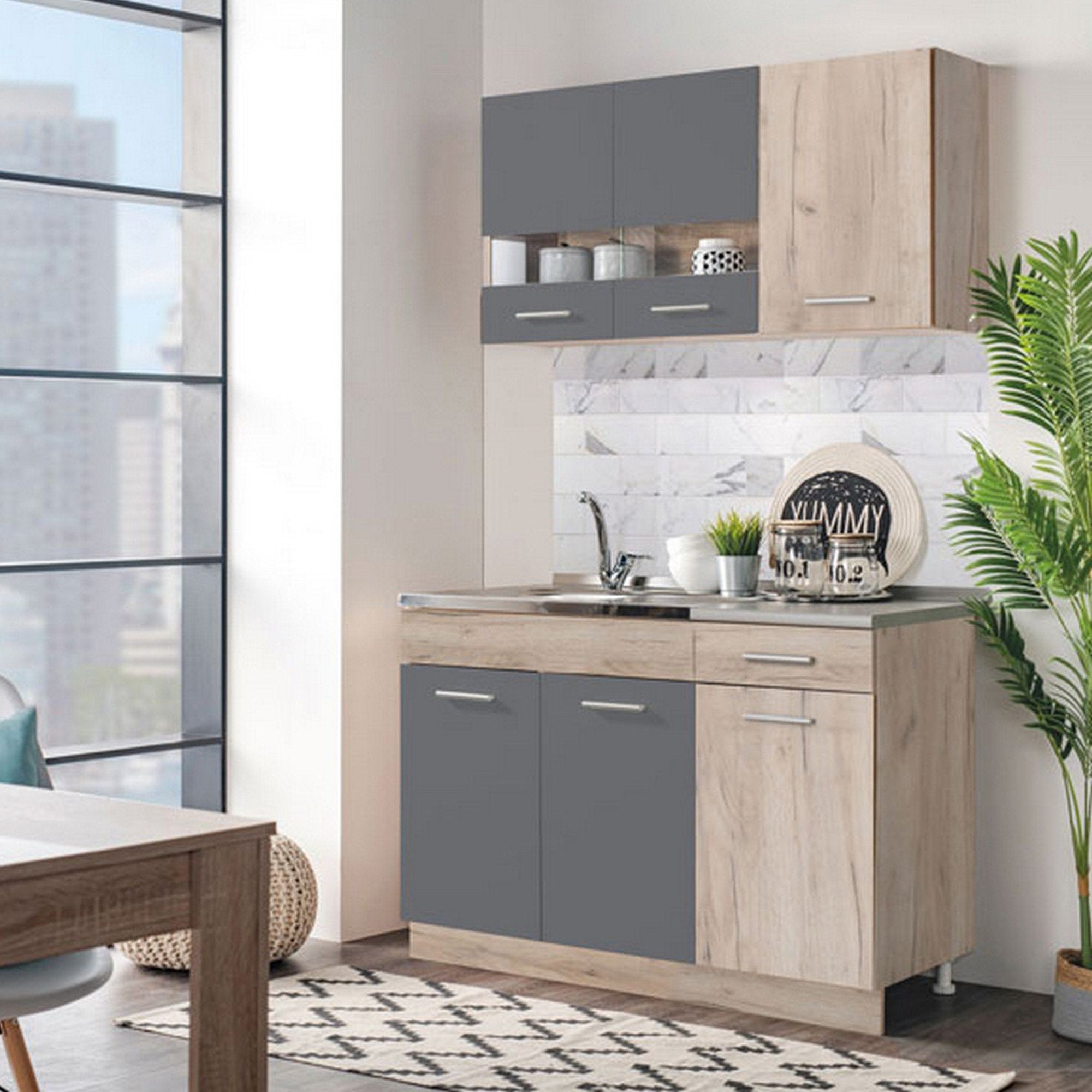 Cocina, un cajón 3 niveles, 6 puertas, negro antracita - lanzo