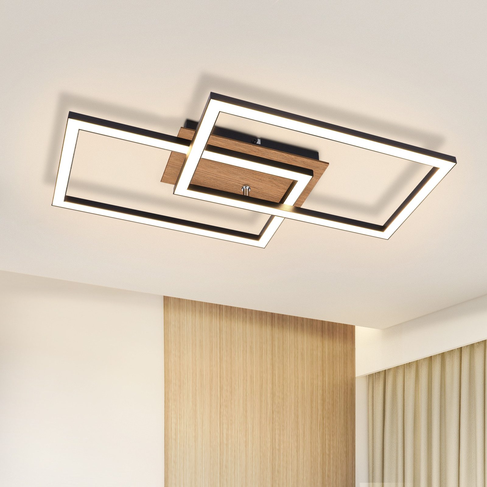 NETTLIFE Plafonnier LED Moderne Plafonnier Bois 3000K Blanc Chaud Noir Rectangle Design 24W - 9