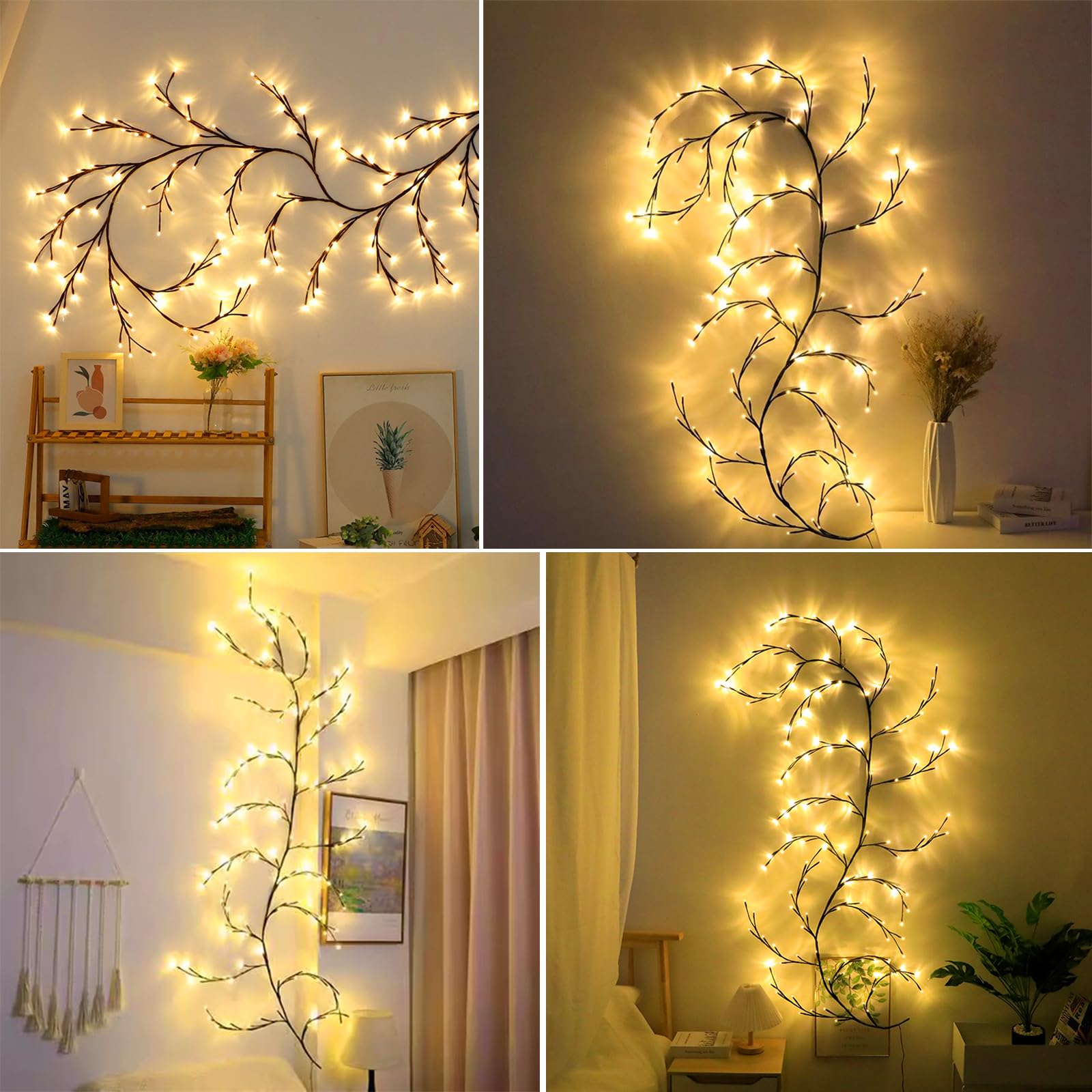 Arbre Lumineux LED, Arbres Guirlande Lumineuse, Decoration Murale, 144 LED Pliables Lumineuse Saule Artificielles, pour Mur Chambre Salon Décoration - 8