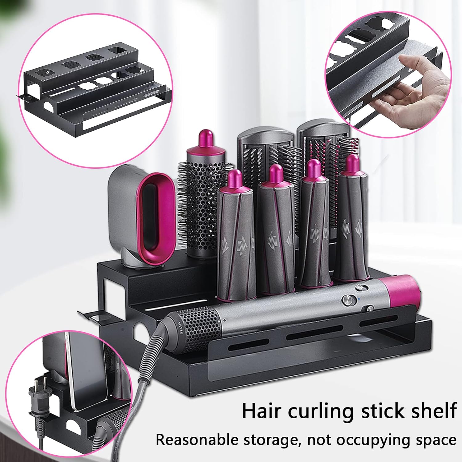 Kompatybilny z regałem magazynowym Dyson, uchwytem ściennym do lokówki, akcesoriami Dyson Airwrap i 3-poziomowym uchwytem ściennym. - 3