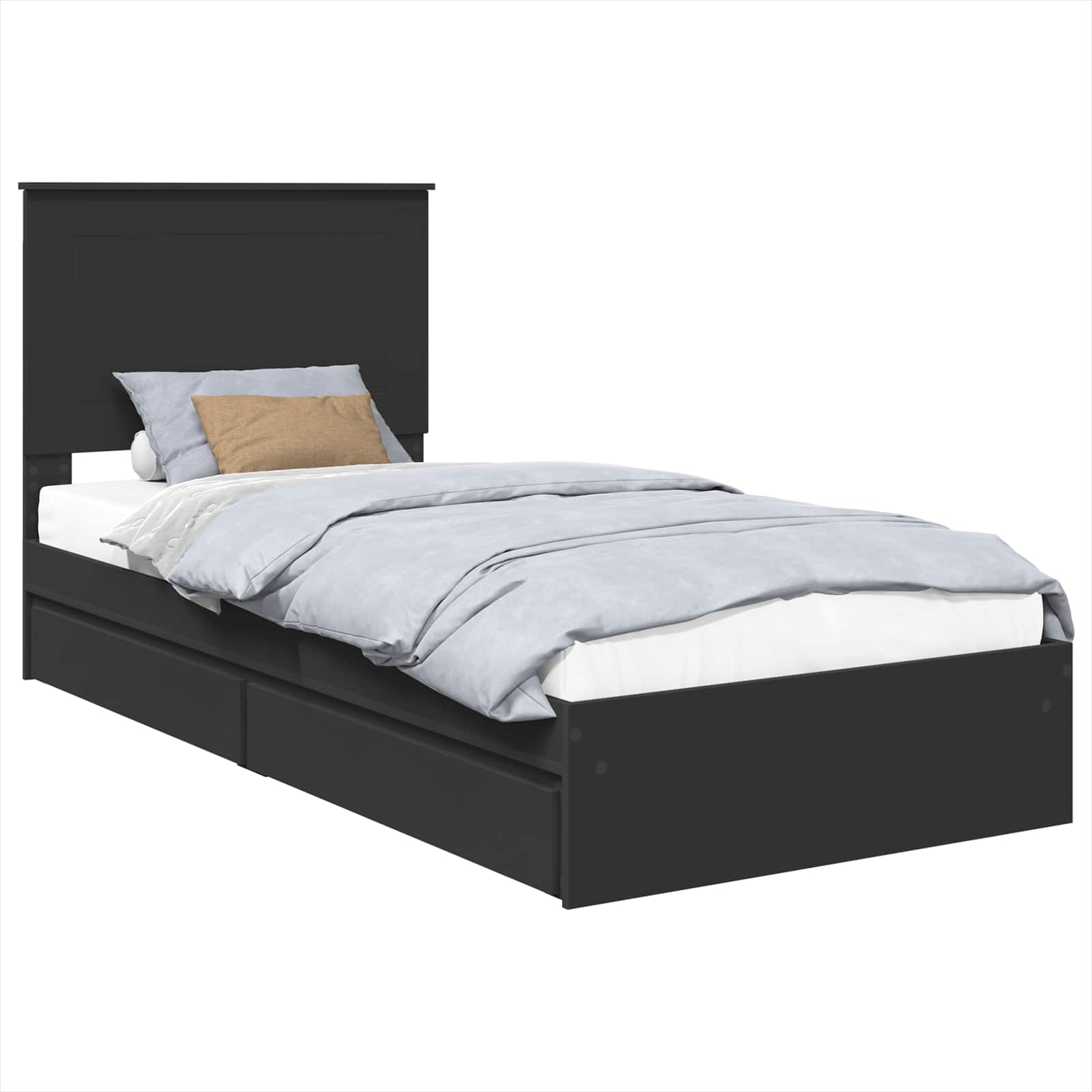 Lit de rangement avec tiroir noir 75 x 190 cm panneau de bois - 2