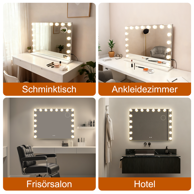 Lustro do makijażu Nettlife Hollywood z diodami LED i Bluetooth, 18 diodami LED, duże lustro toaletowe, światło i muzyka, 3 tryby - 3