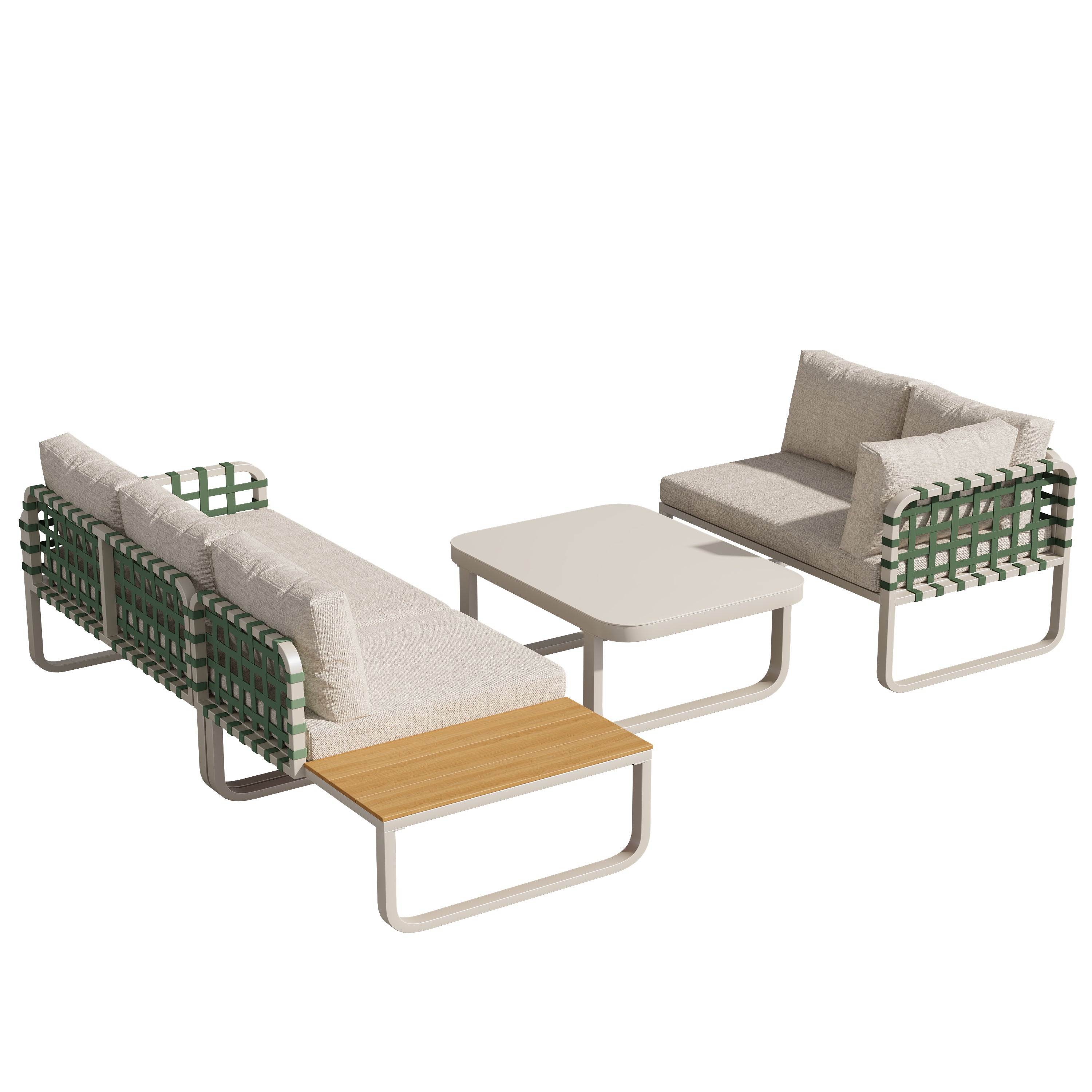 Salon de jardin extérieur 4-5 places moderne en rotin synthétique avec coussins abricot pour terrasse et jardin - 2