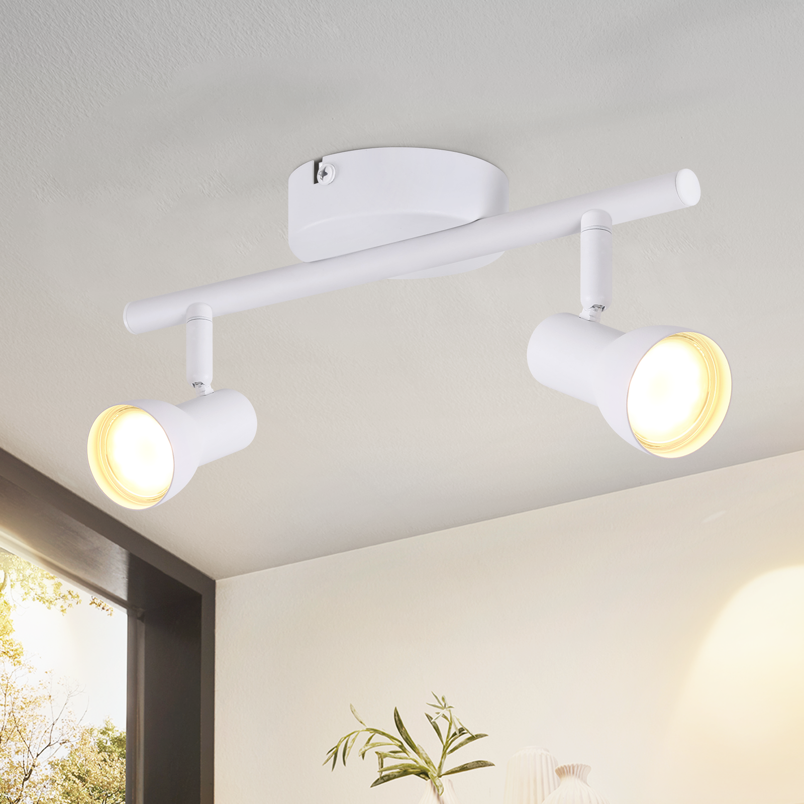 ZMH Biała lampa sufitowa z reflektorkiem GU10, regulowana w zakresie 350°, metalowa, nowoczesny design (żarówka nie jest dołączona)