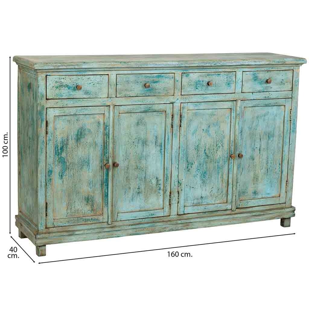 Credenza in legno fatta a mano color turchese 160x40x100h cm - 3