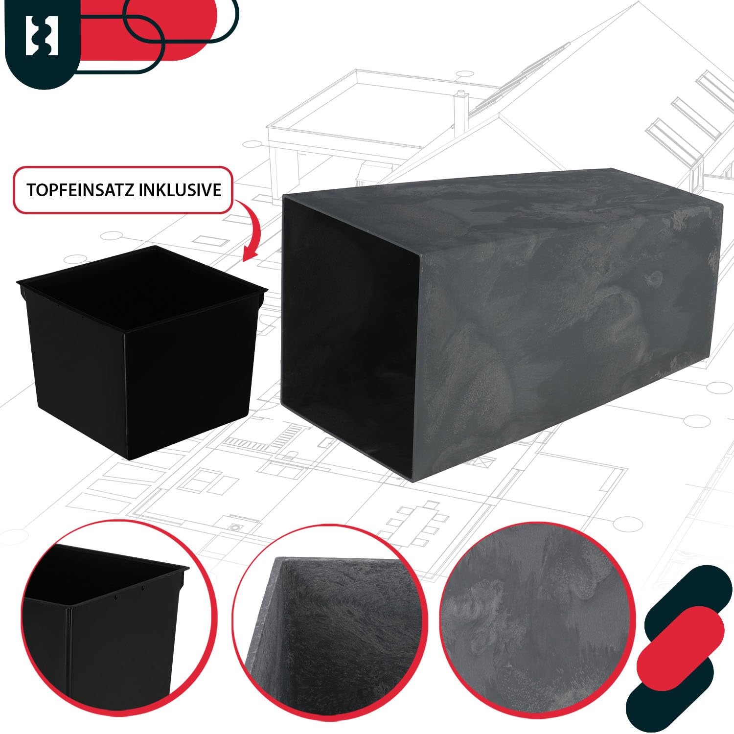 Doniczka z wkładem 220x220x424 mm struktura betonu - KOTARBAU - 5