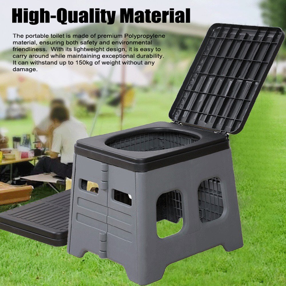 Voyage extérieur voiture wc portable avec couvercle dissiper goût toilette camping pliable wc portant 150KG gris - 5