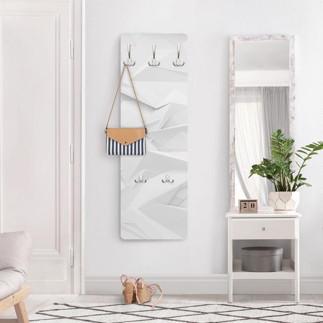 HAKU Appendiabiti da parete aspetto acciaio inox, bianco, MDF - Dim. L 75 cm x A 30 cm x P 26 cm, Stile Moderno HAKU Appendiabiti da parete aspetto acciaio inox, bianco, MDF - Dim. L 75 cm x A 30 cm x P 26 cm, Stile Moderno