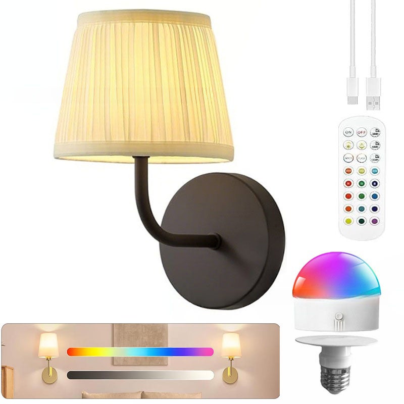Ściemniana wewnętrzna lampa ścienna z pilotem i żarówką, ładowana przez USB, bezprzewodowa, do sypialni, salonu, kuchni, przedpokoju, czarna