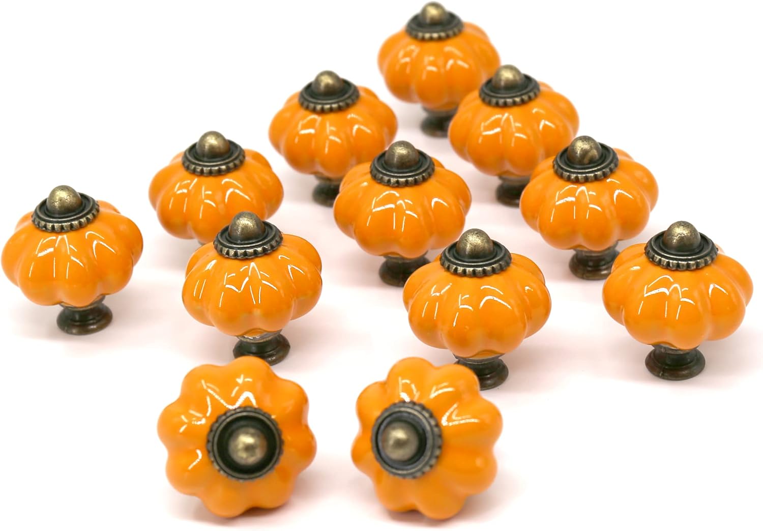 Zestaw 12 ceramicznych uchwytów do szuflad w kolorze pomarańczowym (33 mm) do szafek kuchennych i komód