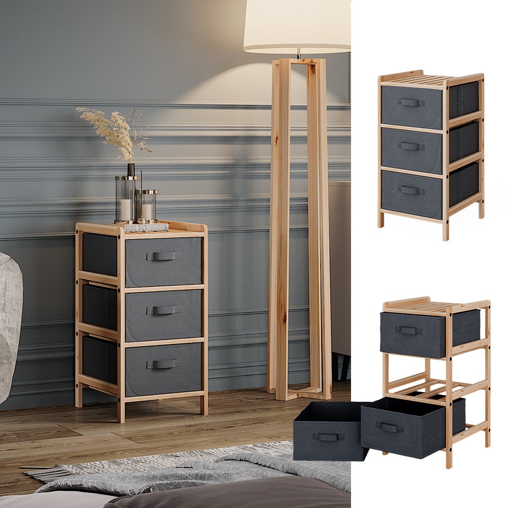 Armoire De Salle De Bain Bruno - 3 Tiroirs En Tissu, Dimensions 34,5 X 67 X 36,5 Cm, Couleur Gris, Montage Simple - 10