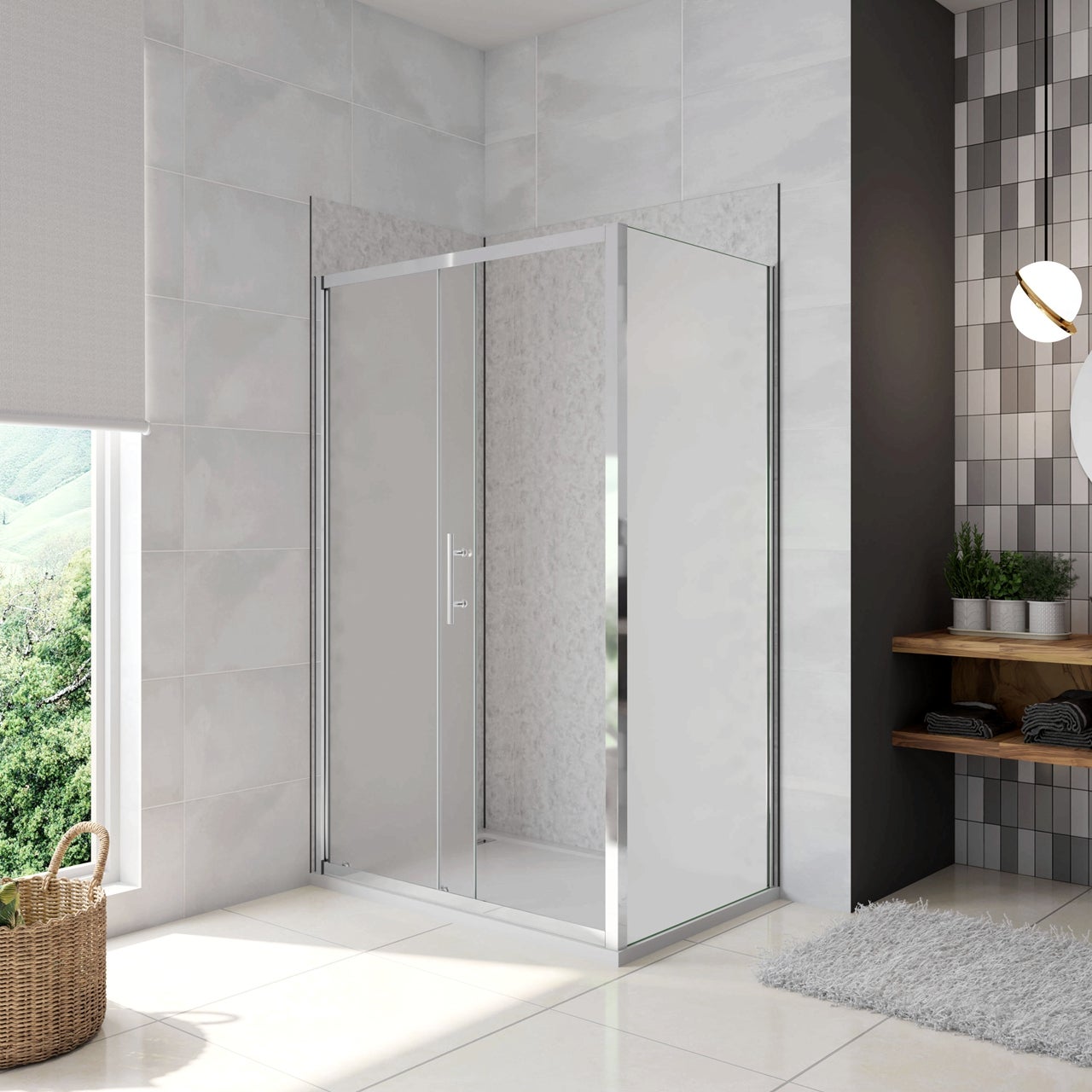 Box Doccia Angolare 110x70 Cm - Porta Scorrevole In Vetro Temperato 5mm, Profilo Cromato - Foto 5