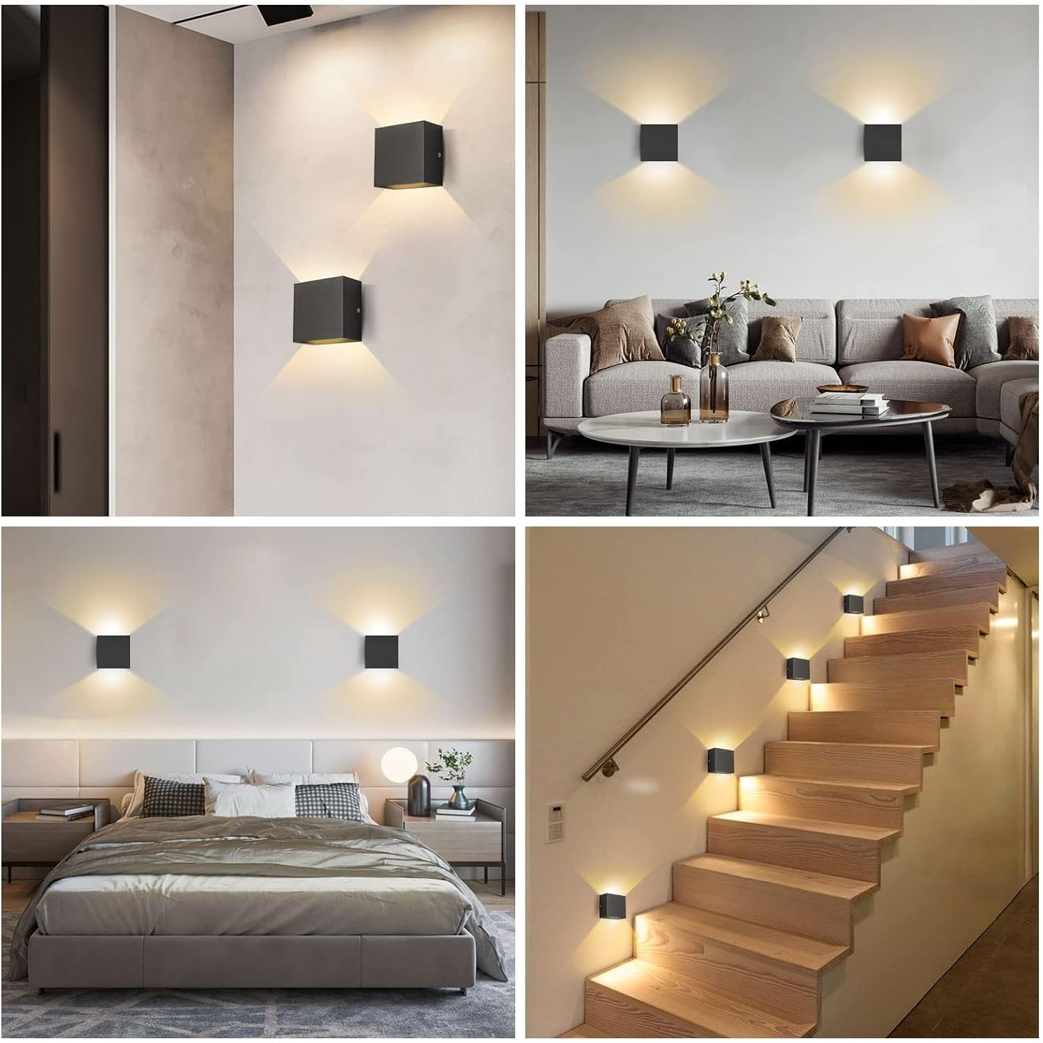 Lot de 4 appliques murales d'intérieur, appliques murales LED modernes en aluminium, applique murale câblée haut et bas, blanc chaud - 6