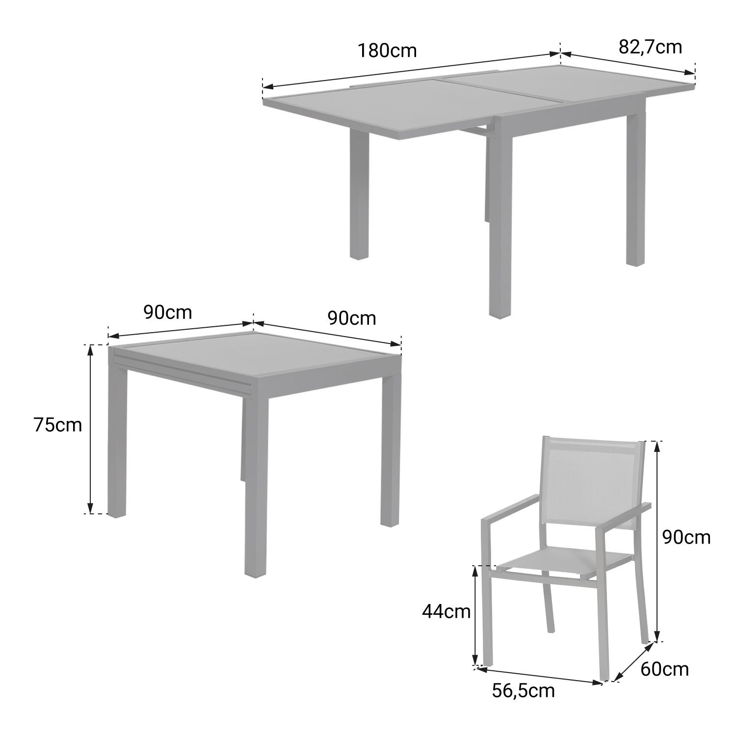 Salon de jardin 8 places gris et blanc aluminium LAMPEDUSA extensible - 8