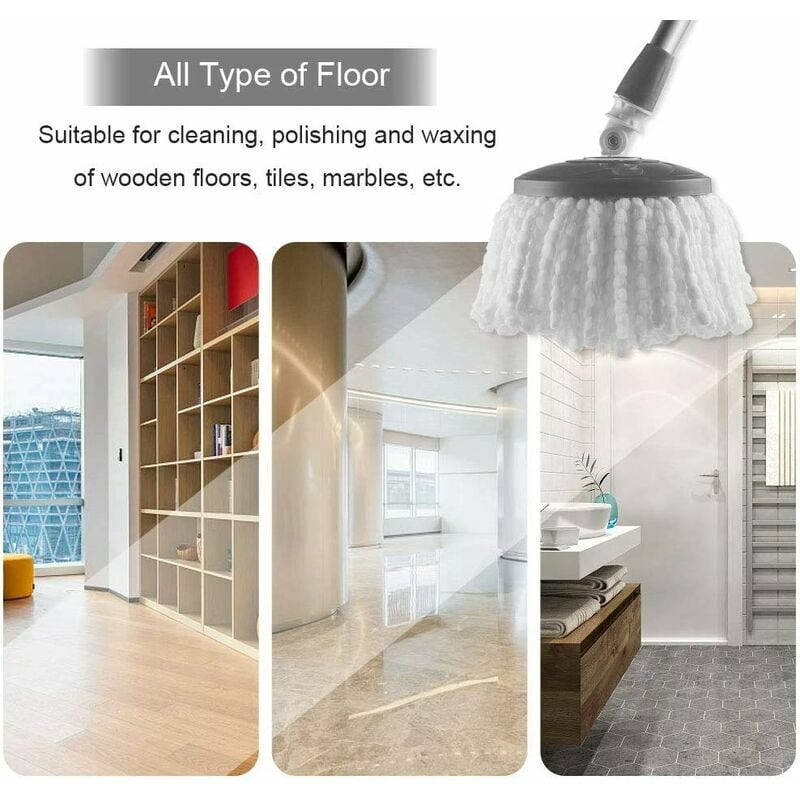 3Pcs Têtes Microfibre Balai, Mop Heads, Tête de Vadrouille Rechange Rond Têtes Mop Rotation à 360 pour Balais Serpillère Rotatif 360°Diamètre 16 cm - 2