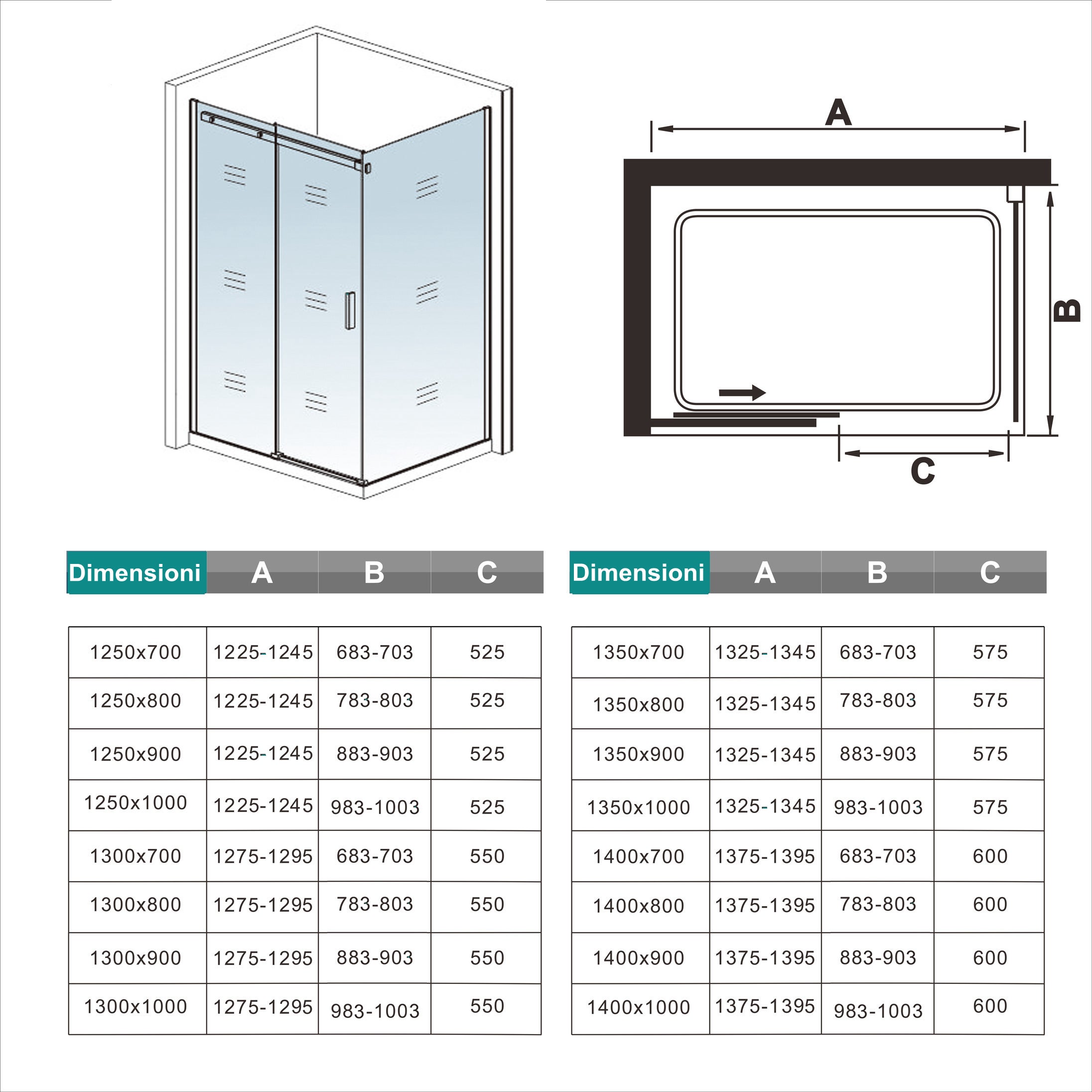 Box Doccia Angolare alto 195 cm Porta Scorrevole 140x90cm Vetro Temperato Trasparente 8 mm Anticalcare Telai in Alluminio Cromato Lucido - 9