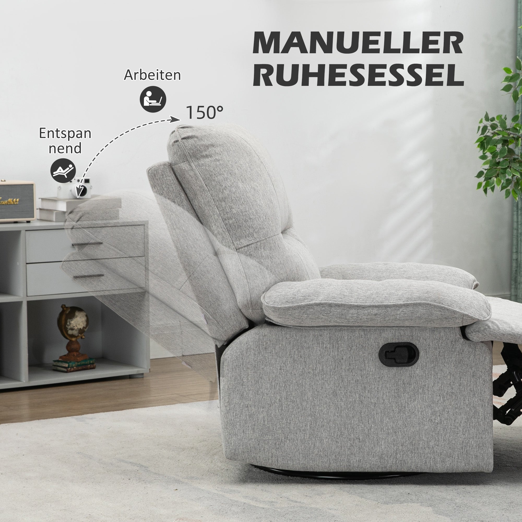 Fauteuil inclinable avec repose-pieds, supporte jusqu'à 160 kg, 89 x 98 x 101 cm, gris clair - 5
