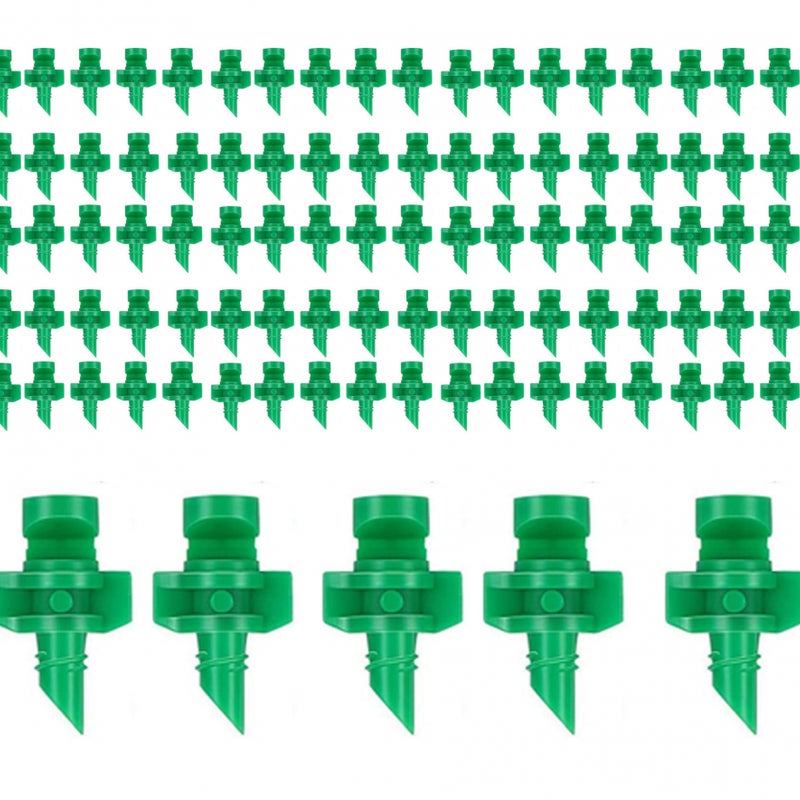 100 szt. 180-stopniowych automatycznych mikrozraszaczy do nawadniania ogrodu z automatycznym załamaniem, zielonych dysz zraszających