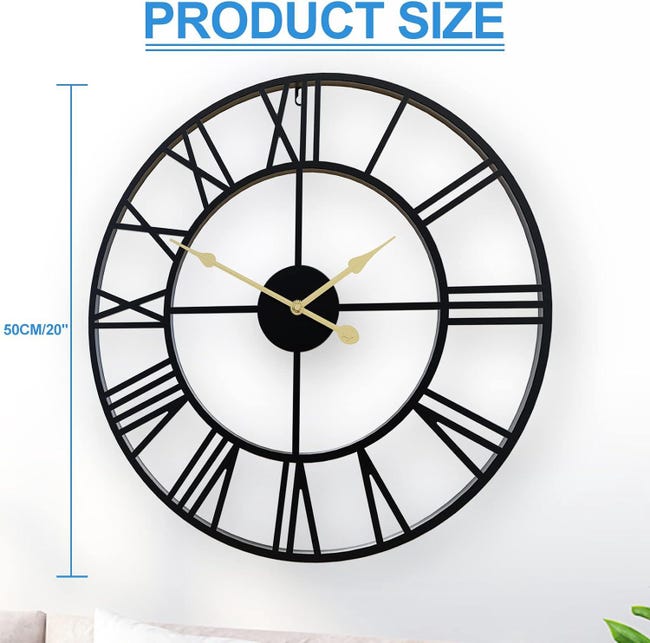 Orologio da parete moderno grande in metallo nero da 20 pollici