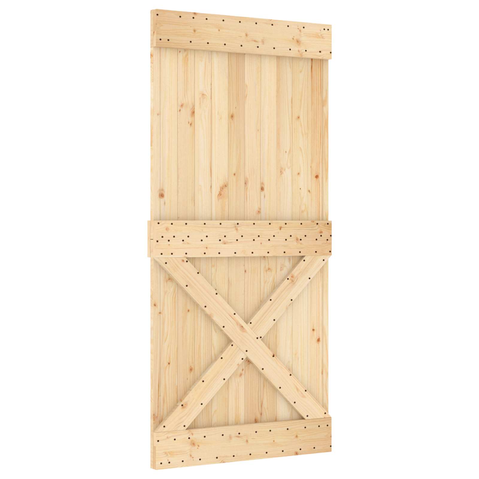 Porte coulissante avec rail - Bois de pin massif et acier - Naturel et ...