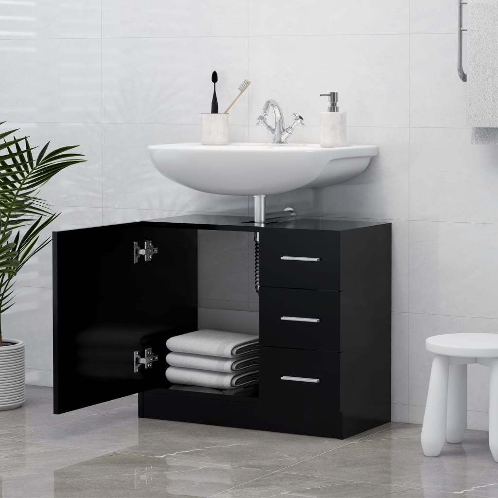 Maison Exclusive - Mobile Sottolavabo Nero 63x30x54 cm in Legno Multistrato - 3