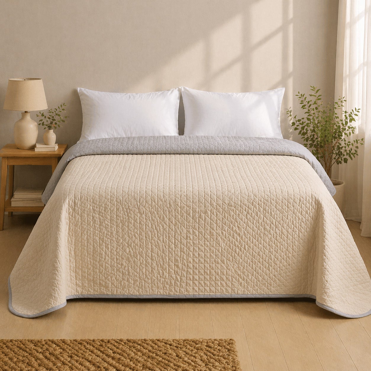 Colcha Bicolor Reversible Beige/Lino Cama 180cm Donegal Collections - 6