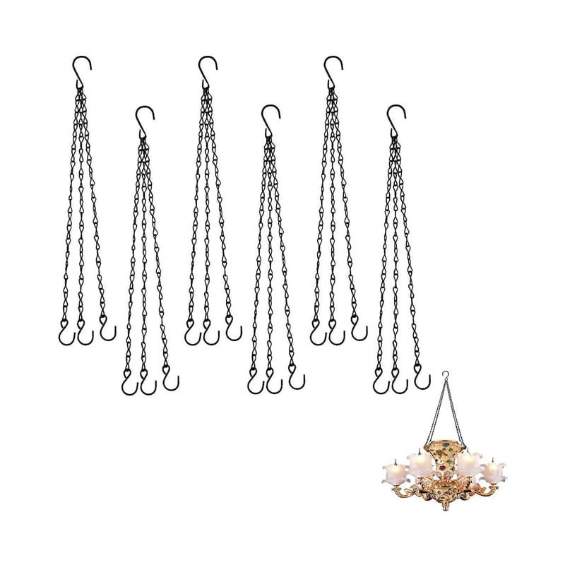 Łańcuch wiszący na doniczki, wykonany z żelaza, metalu, z haczykami w kształcie litery S.
