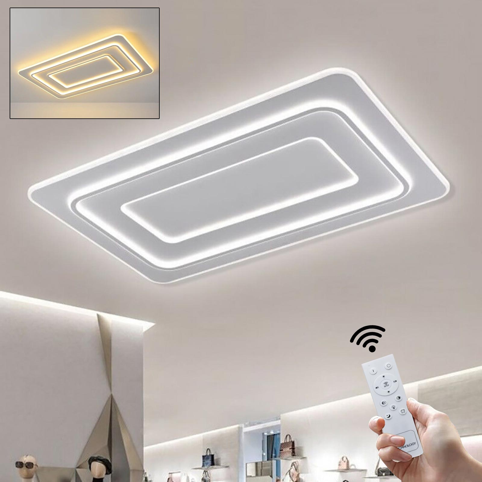 Véritable Lustre En Cristal Plafonnier 3 Couleurs + Télécommande Bluetooth