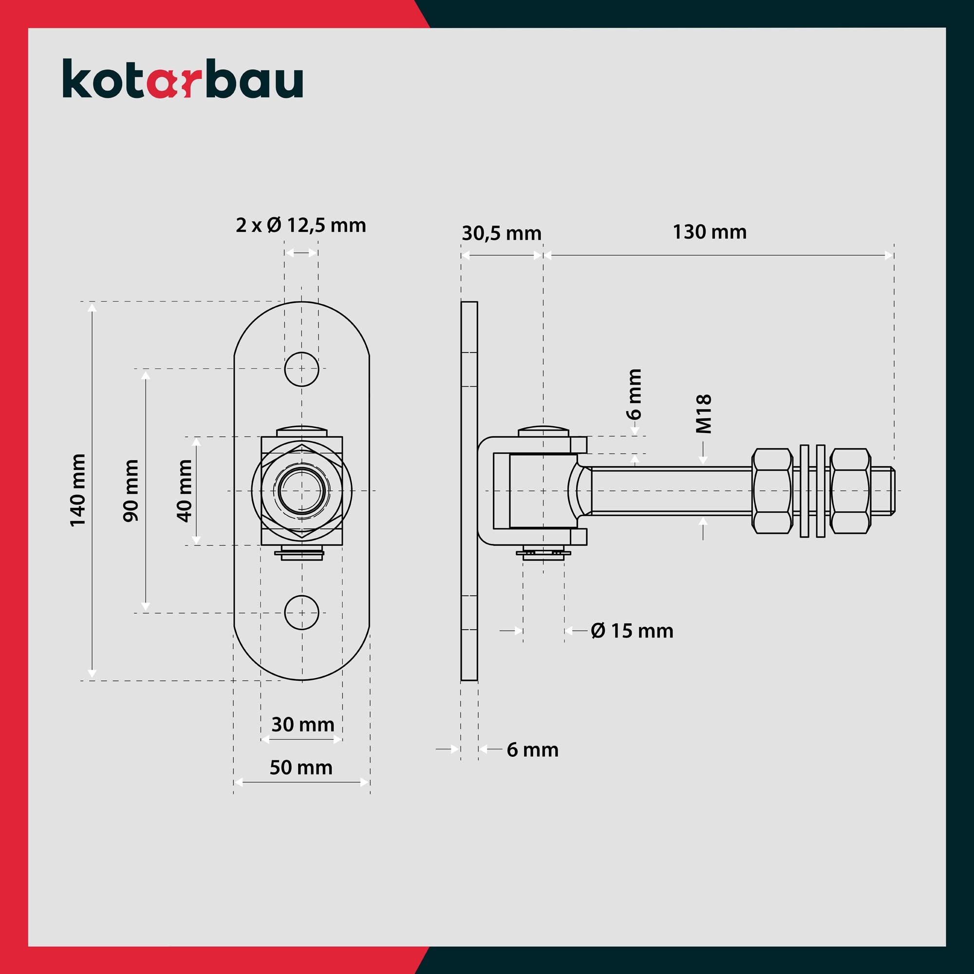 2 charnières de portail galvanisées réglables M 18 mm avec plaque à visser et pince à ressort - KOTARBAU - 3