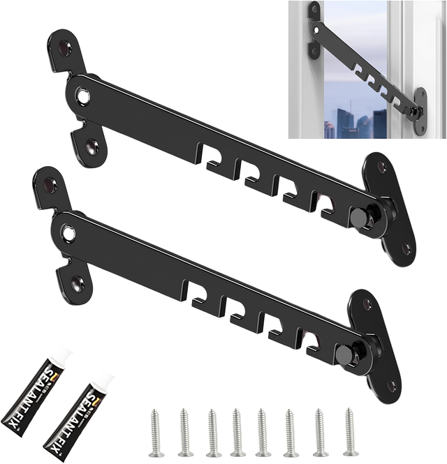 Lot de 2 protections de fenêtre pour la sécurité des enfants - Limiteurs d'ouverture - Réglage sur 5 niveaux - Clips de fixation - Sécurité enfant
