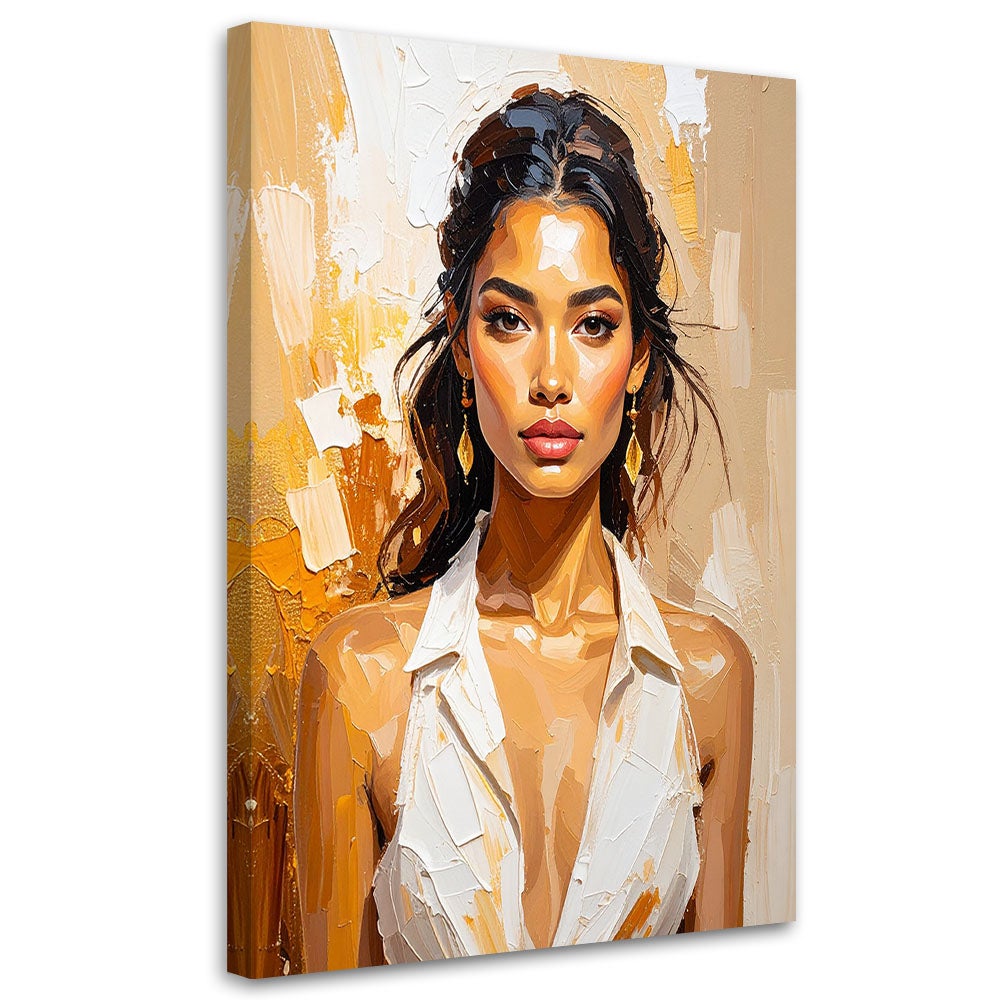 Obraz do salonu sypialni portret kobiety glamour w beżu 40x60