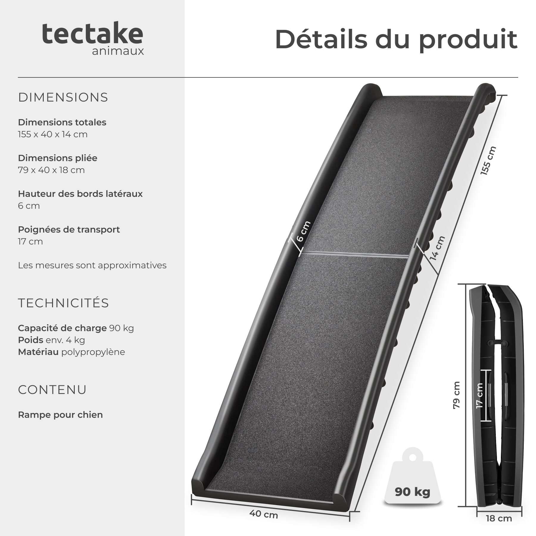 TECTAKE Rampa para perros plegable y antideslizante - 6