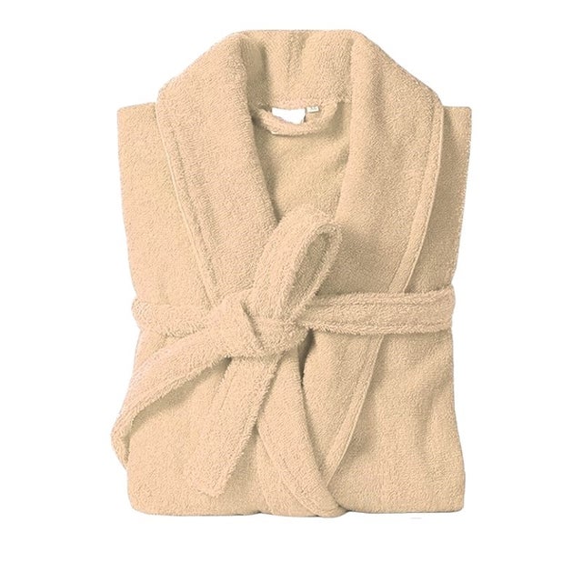 HaraDeco Peignoir de douche pour homme et femme, coton 380 g/m², tissu éponge doux au toucher pour la maison et l'hôtellerie (Beige, L)