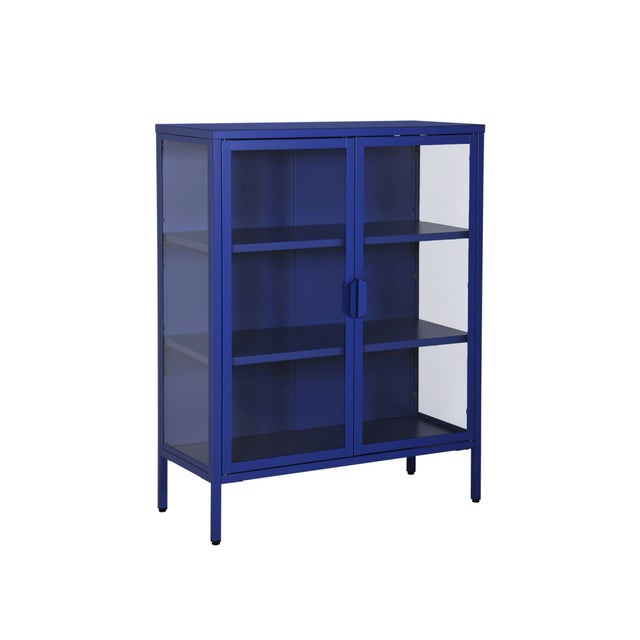 Beliani Armoire Noire en Acier et Verre 180 x 80 x 35 cm avec Vitrine Industriel Oxted