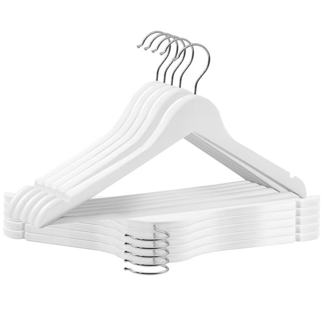 Grucce in Legno, Confezione da 10, Barra Antiscivolo per Pantaloni, con Tacche Antiscivolo, per Abiti, Camicie, Cappotti, 44,5 x 23 cm, Bianco