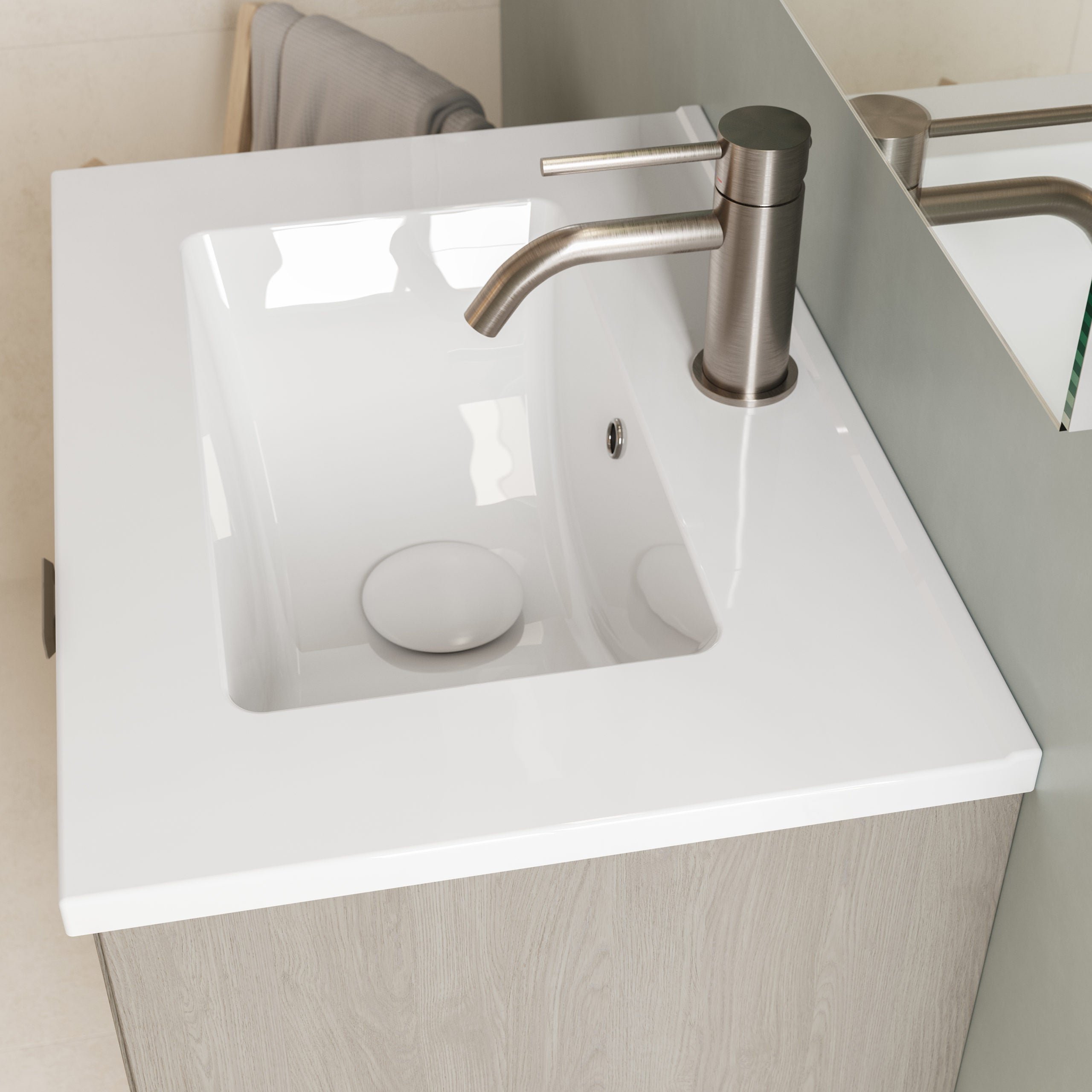 MEI 50 Meuble et vasque avec un tiroir, effet Chêne Blanc. (Avec miroir) - 5