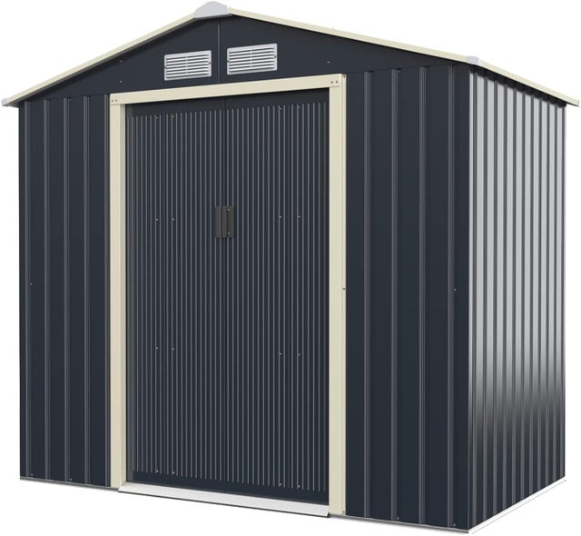 2,37 m² Rozsuwana Metalowa Altana Ogrodowa, Ogrodowa Kabina Zewnętrzna z Roletami, Schowek na Narzędzia, 213 x 127 x 195 cm, Szara