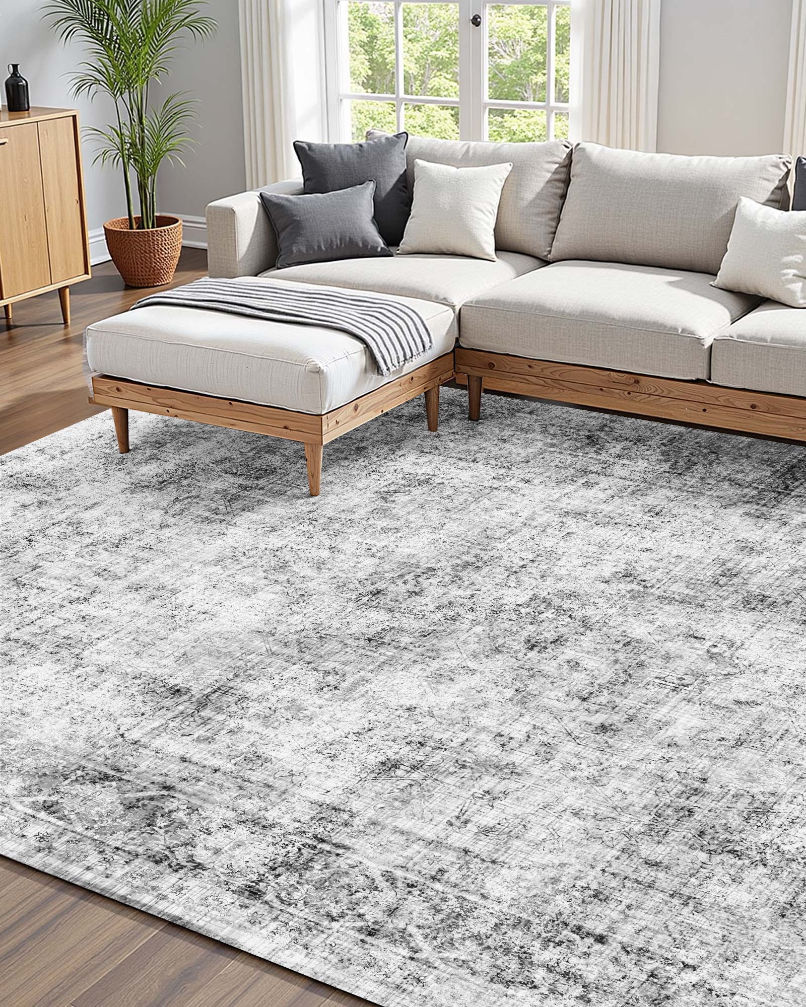 Tapete VEVOR, 1,8 x 2,7 m, resistente a riscos animais de estimação, macio e confortável, estilo boémio, para quarto, escritório, corredor, cinzento - 2