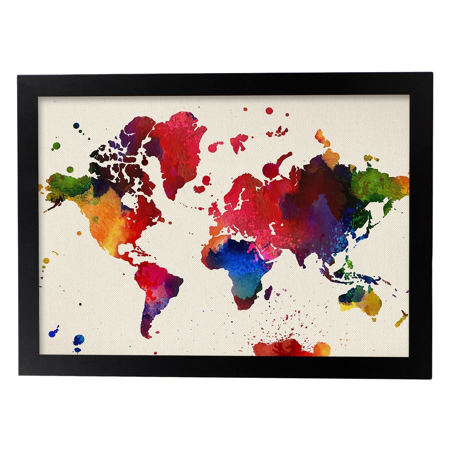 Lamina para enmarcar mapamundi mapa del mundo poster con imagenes del mundo de estilo acuarela lamina mapas láminas 30x40 para enmarcar marco negro a3