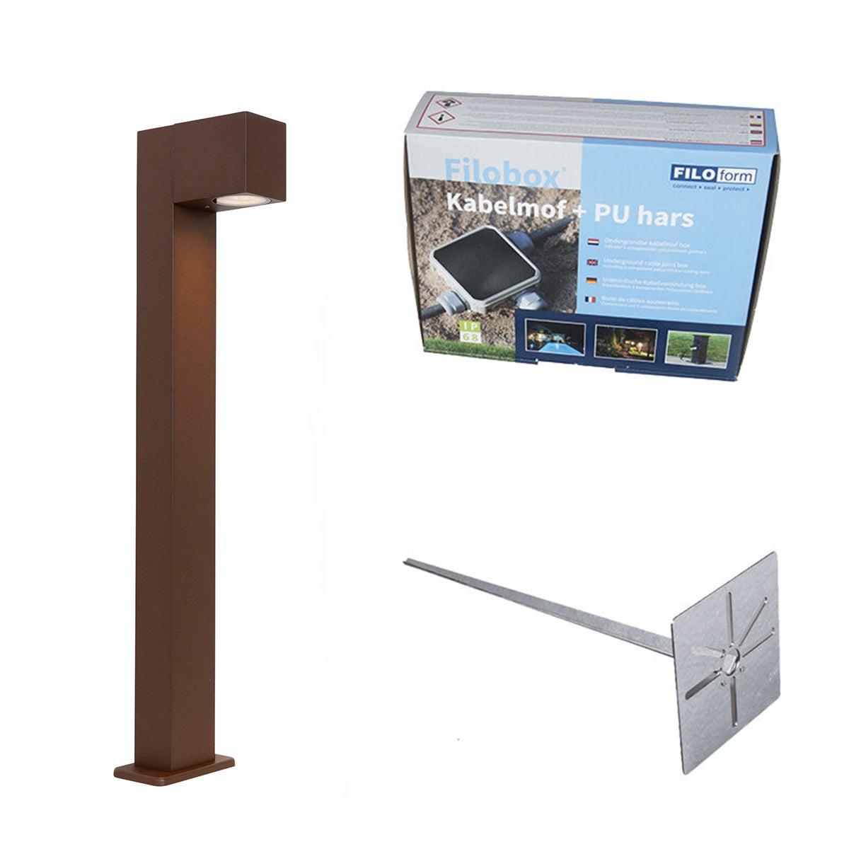 Lampa zewnętrzna rdzawobrązowa z kolcem do ziemi i dławikiem kablowym 65 cm IP44 - Baleno