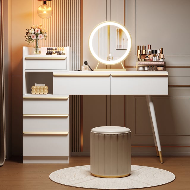 Vicco Coiffeuse Layla, Rose, 100cm avec éclairage LED et tabouret
