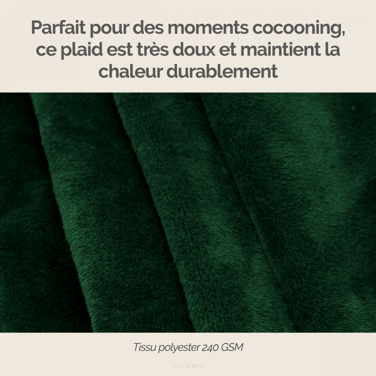 Couverture, plaid polaire, jeté de canapé 150 x 200 cm en flanelle ultra doux - Vert - Vivezen - 2