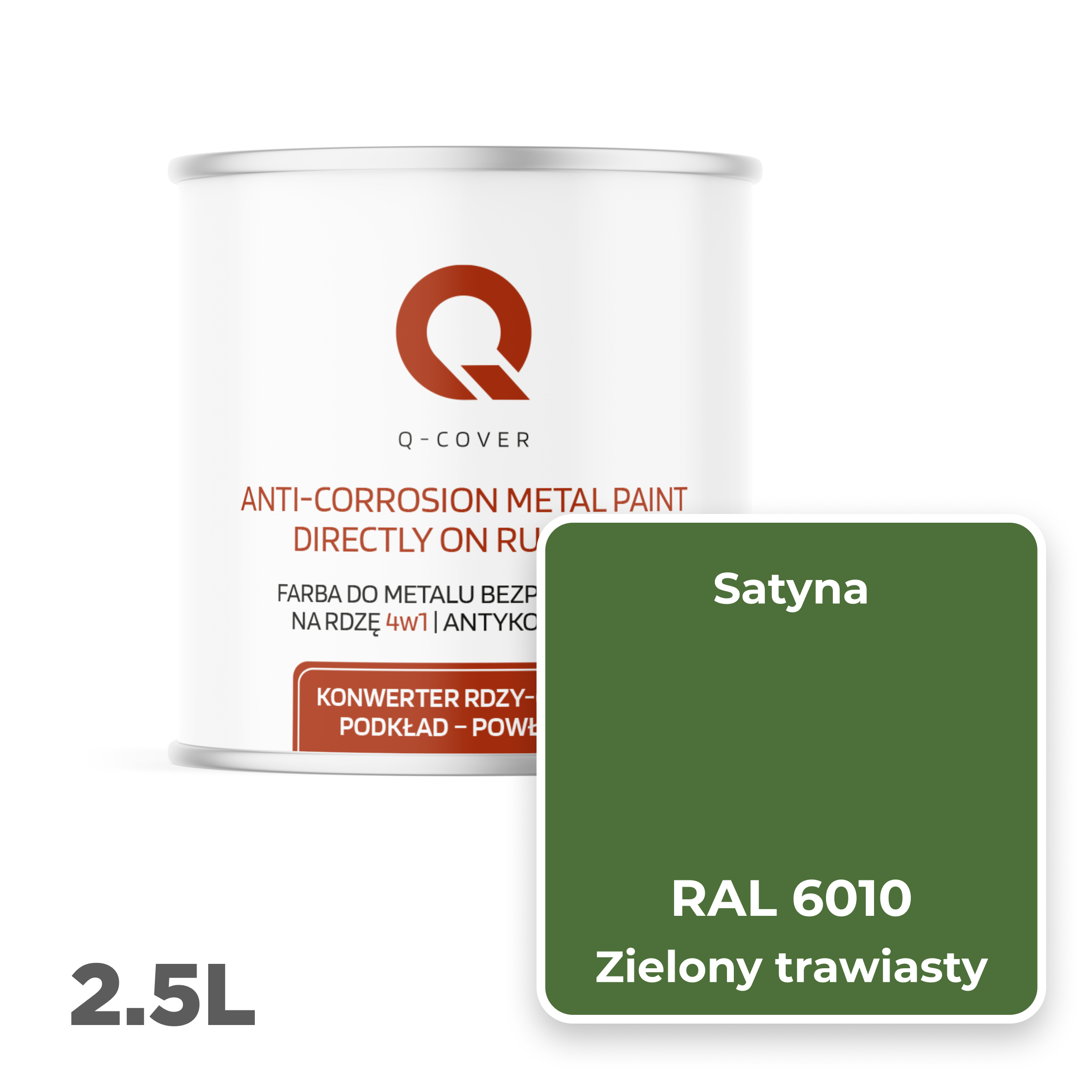 Farba do Metalu Prosto na Rdzę 4w1 Q-Cover Zielony trawiasty RAL6010 Satyna 2.5L - 2