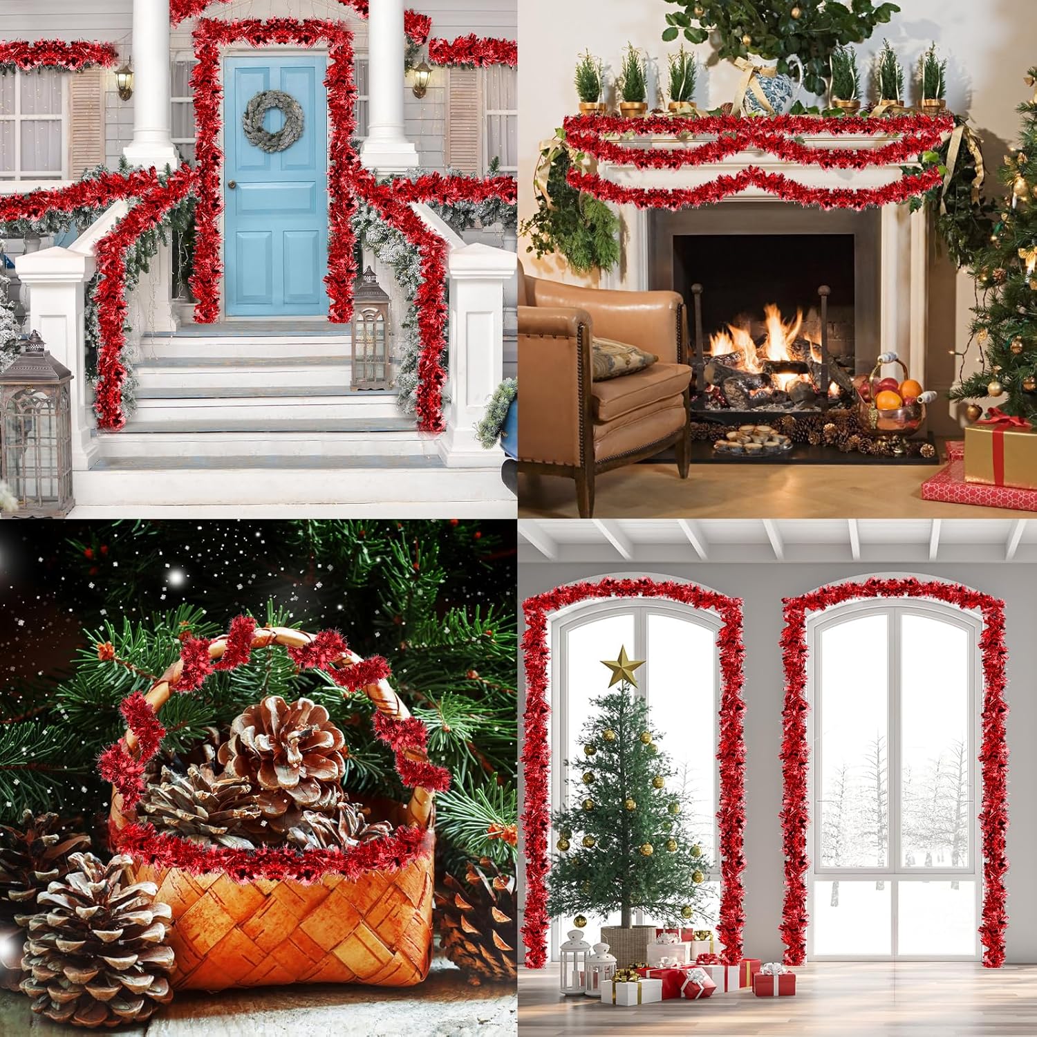Guirlanda de decoração de Natal com 4 peças, guirlanda para árvore de Natal interna e externa - vermelha - 5