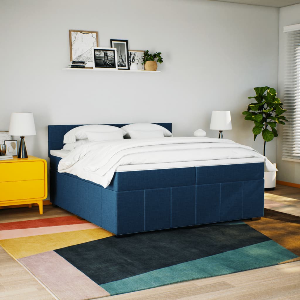 Maison Exclusive - Sommier à lattes de lit avec matelas Bleu 200x200 cm Tissu - 3