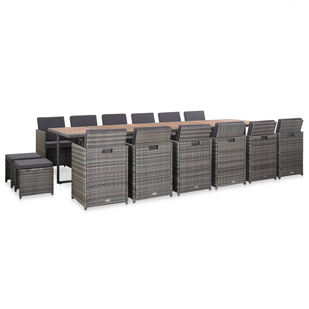 Maison Exclusive - Set da Pranzo per Esterni 17 pz con Cuscini Polyrattan Grigio - 2